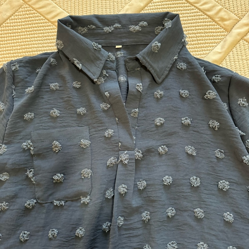 2/$10 NEW Womens Swimsuit Beach Cover up Blue Shirt Dress Swiss dots Sz S - Picture 4 of 8